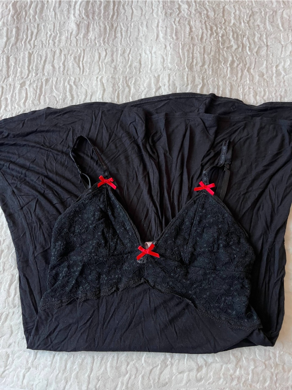 La SENZA Black Lace Bralette with Red Bow Accents